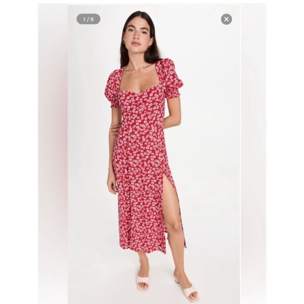 Reformation Lacey Red Floral Midi Dress